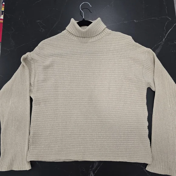 Zara Cream Ribbed Turtleneck Sweater - Picture 3 of 6